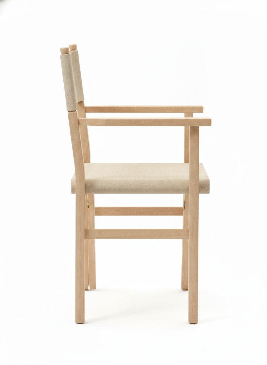 Beige Wooden Director Style Canvas Chair