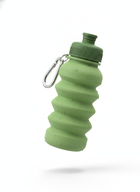 Green Collapsible Silicone Hiking Bottle