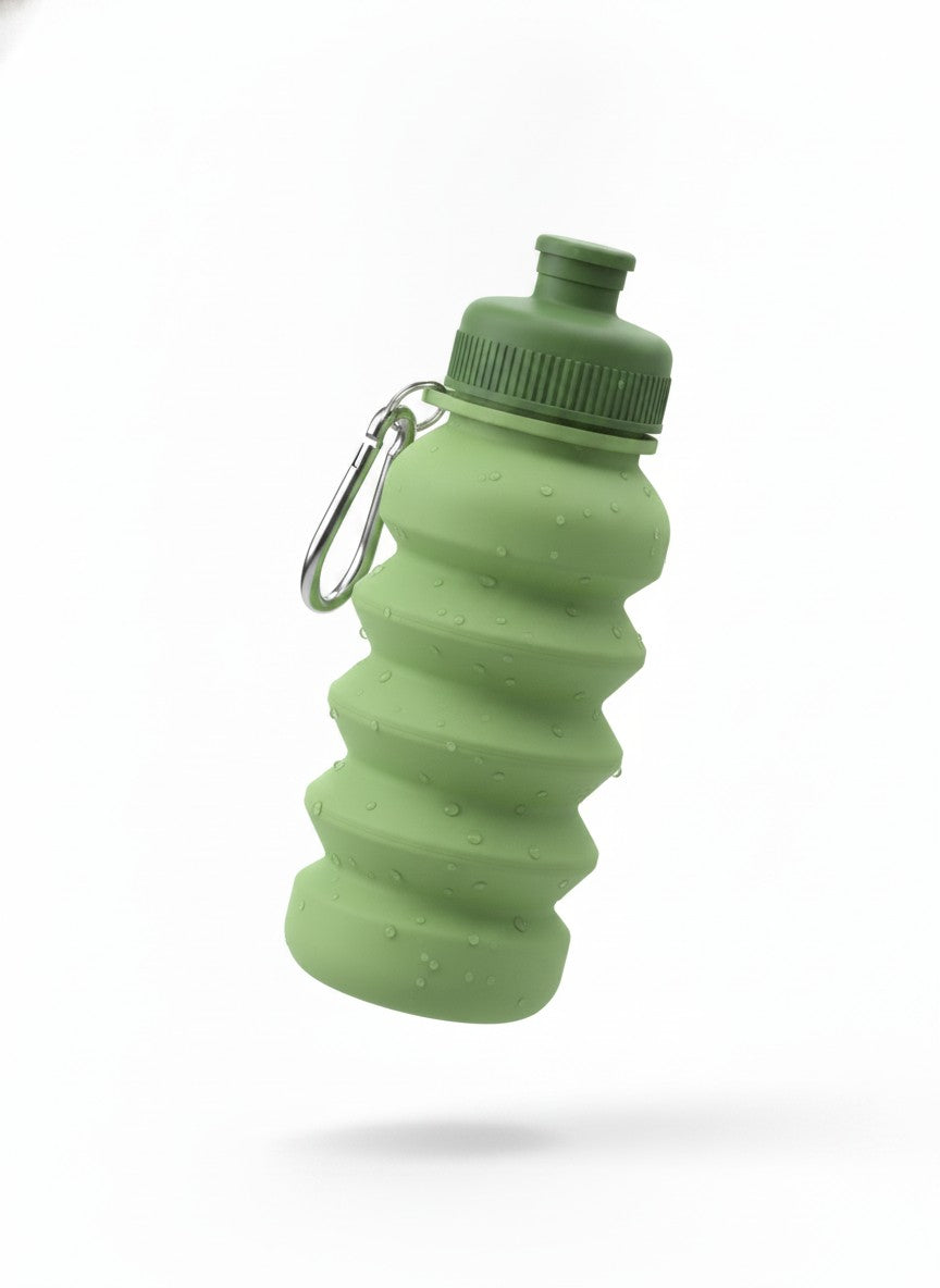 Green Collapsible Silicone Hiking Bottle
