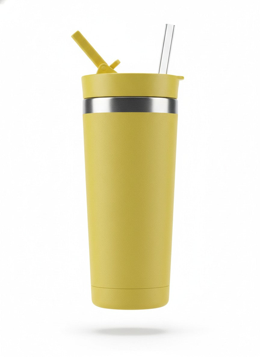 Yellow Straw Lid Sports Tumbler Bottle