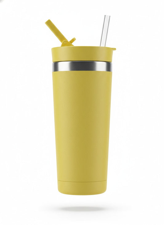 Yellow Straw Lid Sports Tumbler Bottle