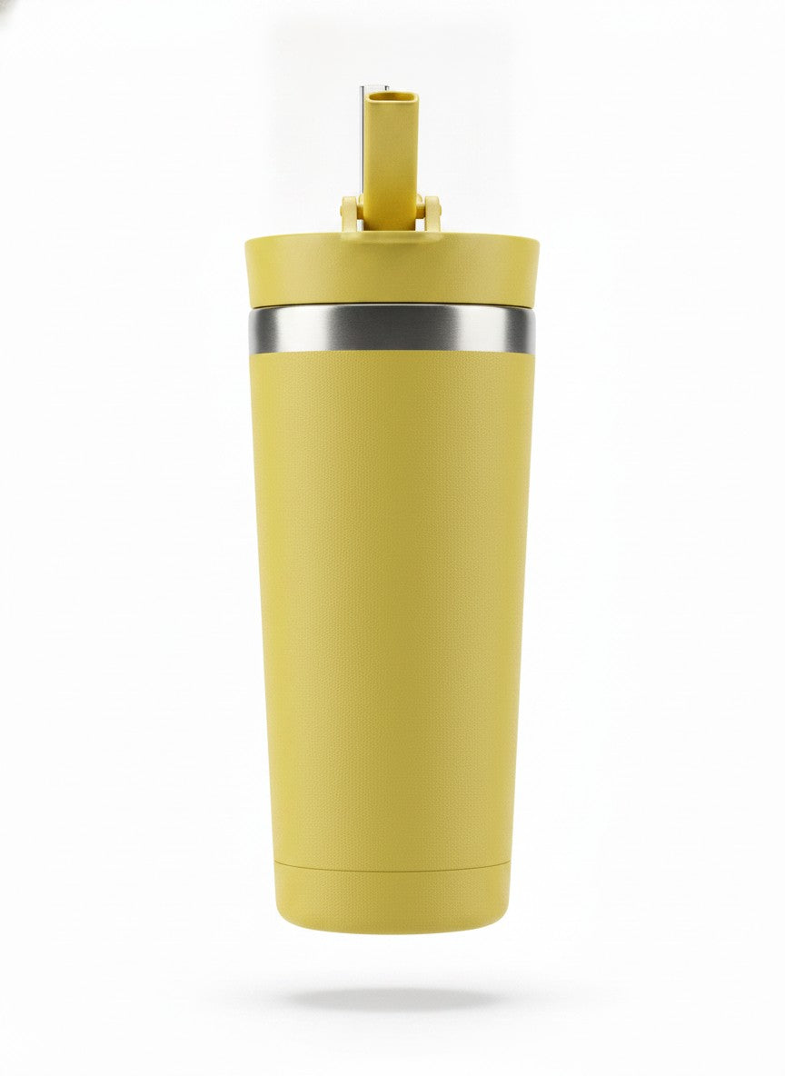 Yellow Straw Lid Sports Tumbler Bottle
