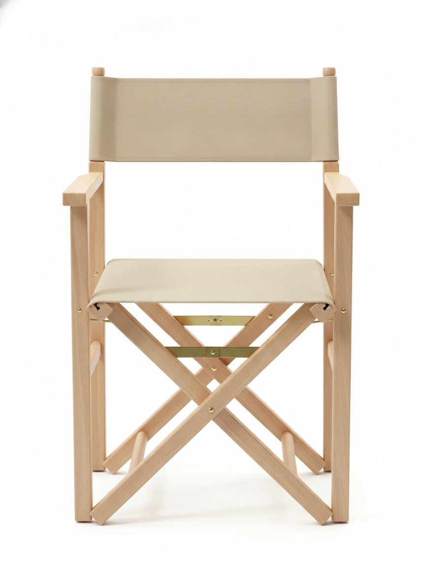 Beige Wooden Director Style Canvas Chair