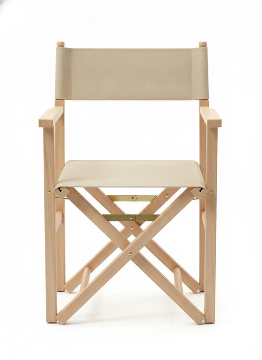 Beige Wooden Director Style Canvas Chair