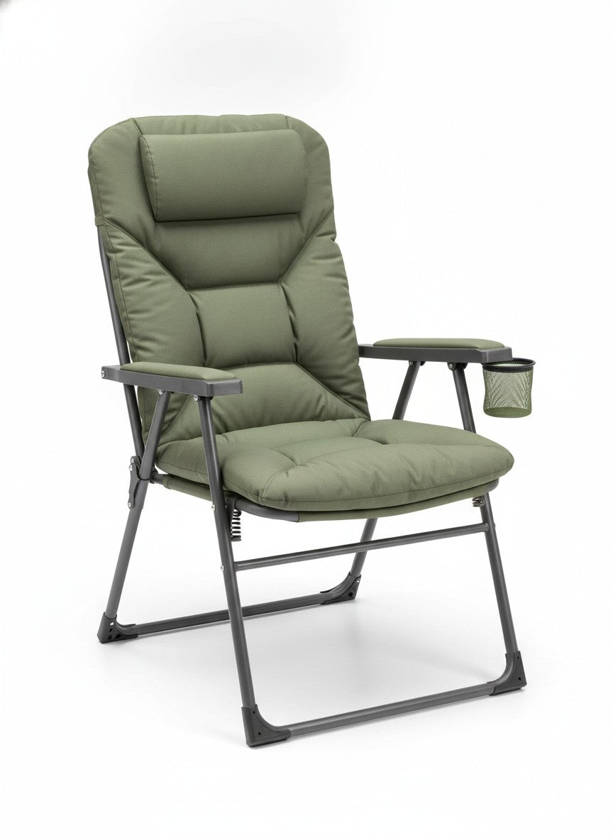 Green Padded Reclining Camp Arm Chair
