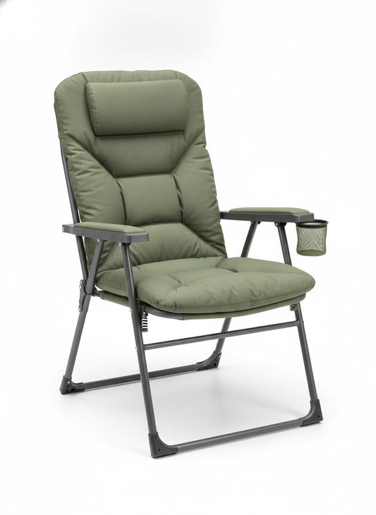 Green Padded Reclining Camp Arm Chair