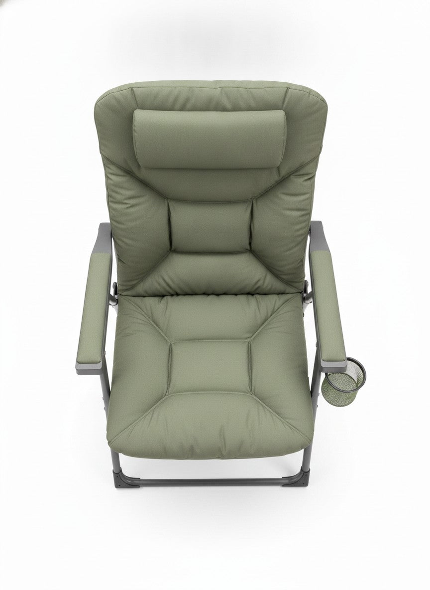 Green Padded Reclining Camp Arm Chair